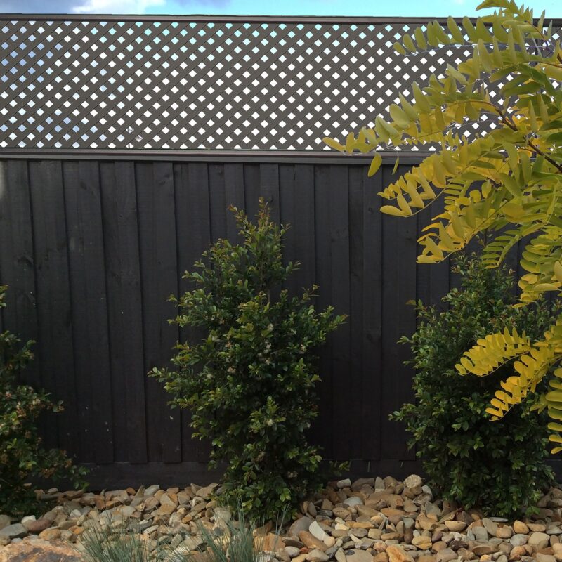 Jack Matrix Fence Extension Classic Lattice 2410x600mm Slate Grey on wooden fence